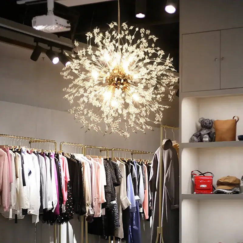 Modern gold dandelion art crystal chandelier with intricate branches and sparkling glass for living room decorbites dandelion art