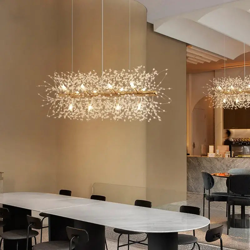 Modern gold dandelion art crystal chandelier with golden branch style and sparkling crystal accents for living room decorbites dandelion art
