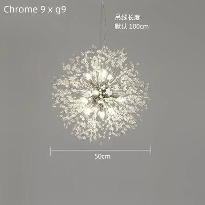 Modern gold dandelion crystal ceiling lamp with chrome finish nine g9 bulbs decorbites dandelion crystal decor
