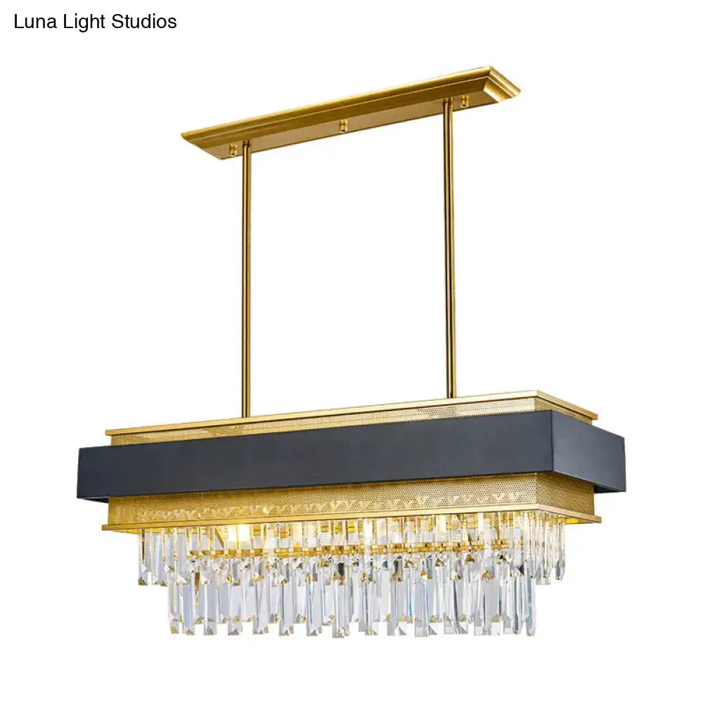 Decorbites modern black and gold rectangle hanging light with 5 heads and clear crystal prisms chandelier