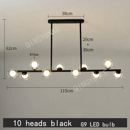 Black modern decorbites bubble ball led chandelier with ten spherical glass bulbs for dining room lighting