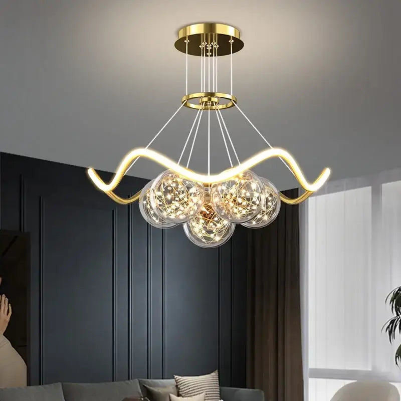 Modern gold decorbites bubble chandeliers with three clear glass spheres and led lights for dining room lighting