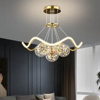 Modern gold decorbites bubble chandeliers with three clear glass spheres and led lights for dining room lighting