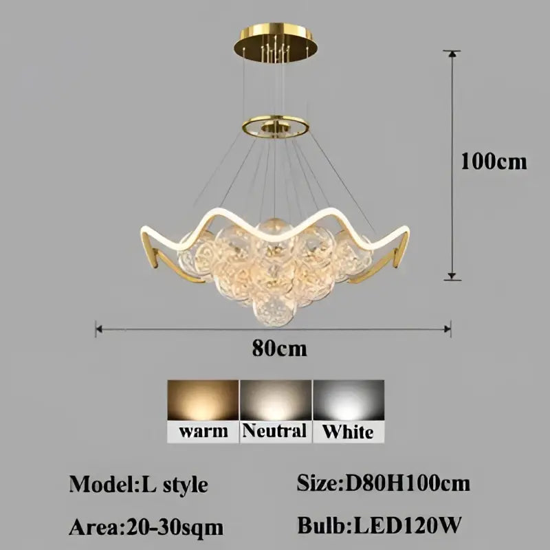 Modern gold decorbites bubble chandeliers with wavy scalloped design and crystal glass for dining room led light