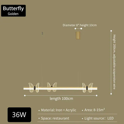 Modern gold decorbites butterfly flower LED chandelier with iron and acrylic construction for dining room light
