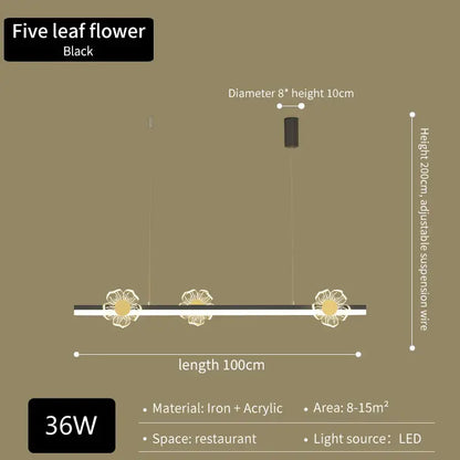 Black five-leaf flower pendant light with led lighting in iron and acrylic for modern decorbites butterfly flower chandelier
