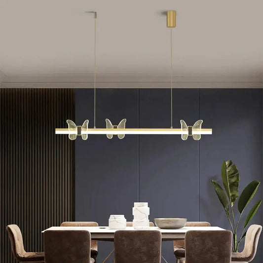 Modern gold decorbites butterfly flower chandelier with translucent wings linear pendant light for dining room use