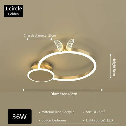Modern gold decorbites butterfly light round living room lamp with iron and acrylic butterfly-themed led ceiling light