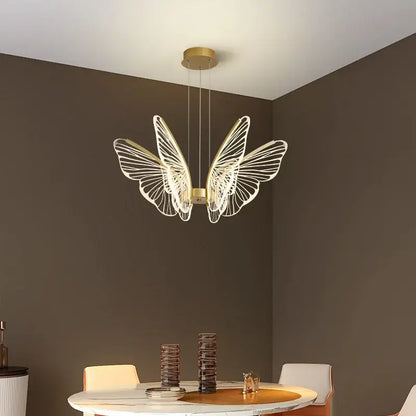 Gold-toned decorbites butterfly modern pendant light with intricate wireframe wings for dining room decor