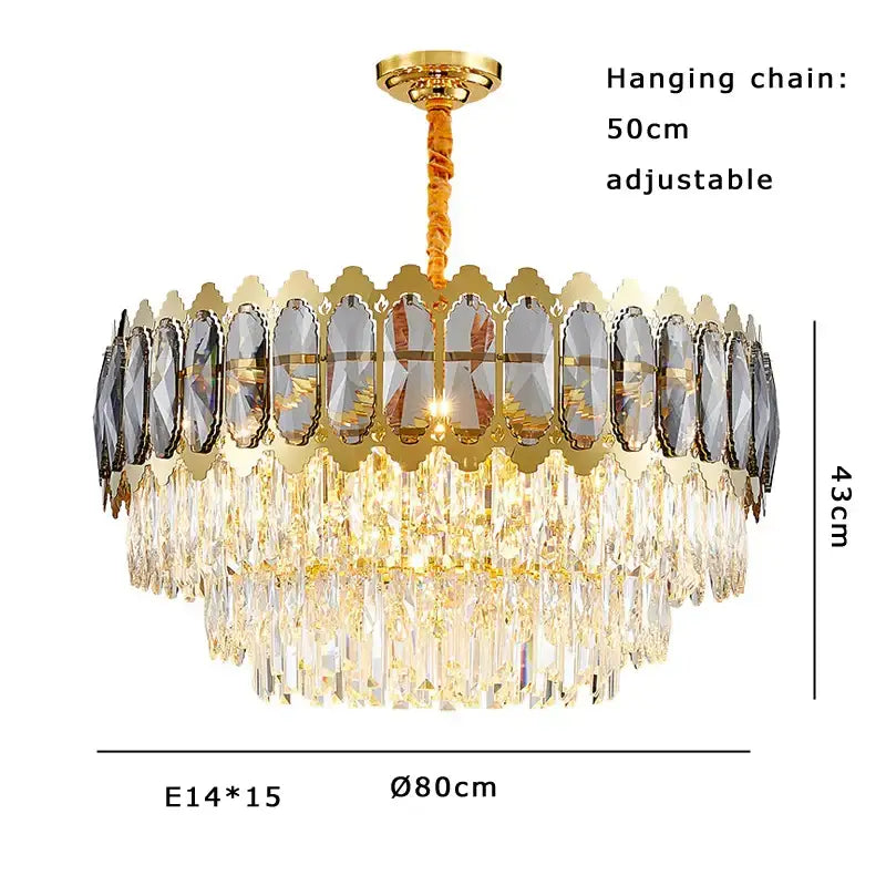 Modern gold decorbites crystal ceiling chandelier with circular frame and cascading teardrop crystals for living room