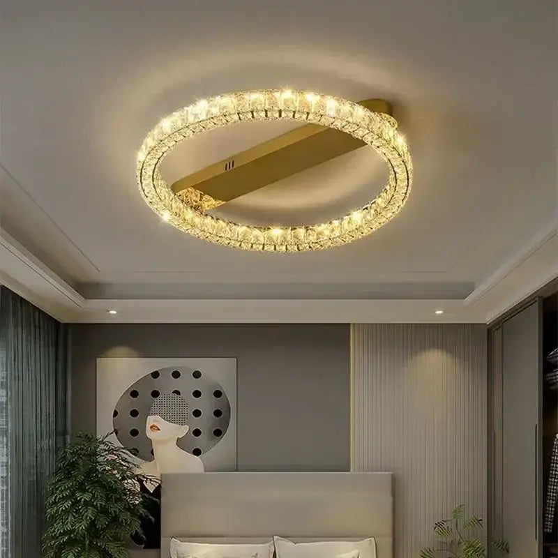 Modern gold decorbites crystal ceiling chandelier with sparkling crystal accents for elegant living room lighting