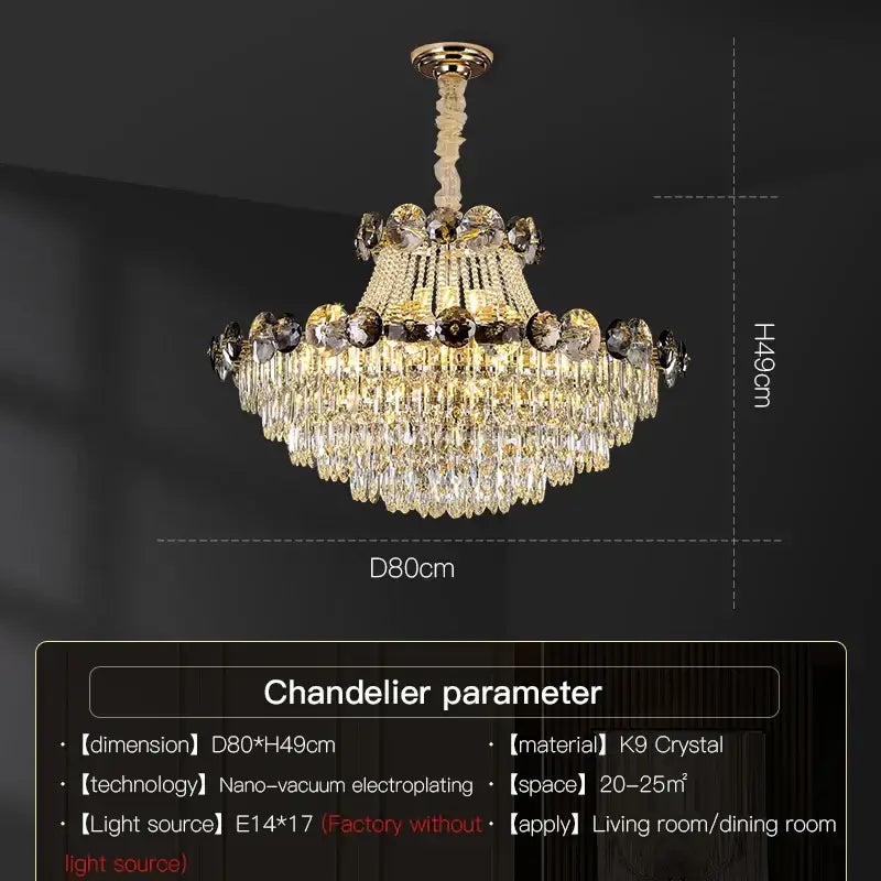 Modern gold decorbites crystal chandelier with cascading clear and amber k9 crystals for living room lighting