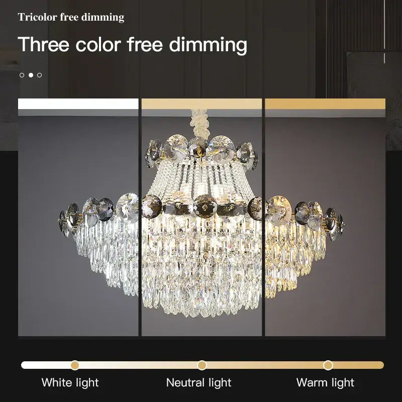 Modern gold decorbites crystal chandelier with clear and gold accents and three color-free dimming options for living room