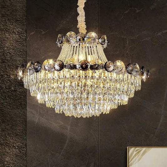 Modern gold decorbites crystal chandelier with cascading clear and dark-toned crystals for living room lighting