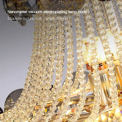 Modern gold decorbites crystal chandelier with cascading clear faceted beads for living room lighting