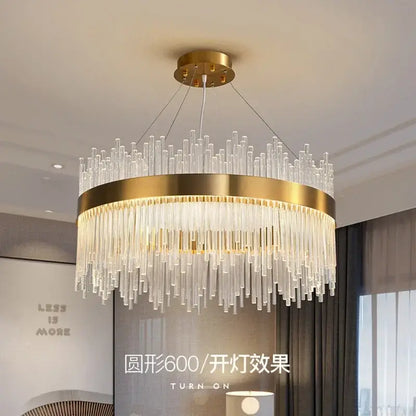 Modern gold decorbites crystal chandelier with cascading clear glass tubes for elegant living room lighting