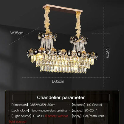 Modern gold decorbites crystal chandelier with cascading k9 crystal droplets and ornate twisted metal arms for living room