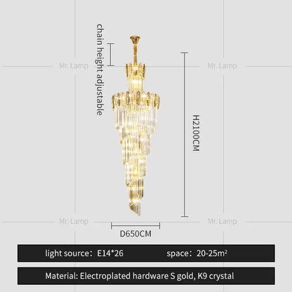 Modern gold decorbites crystal chandelier with gold electroplated tiers of k9 crystal for staircase and living room