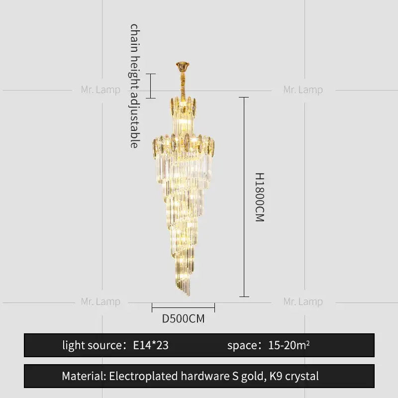 Modern gold decorbites crystal chandelier with gold electroplated finish and cascading k9 crystal tiers for staircase