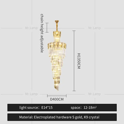 A tiered modern gold decorbites crystal chandelier with k9 crystal prisms for elegant staircase living room lighting
