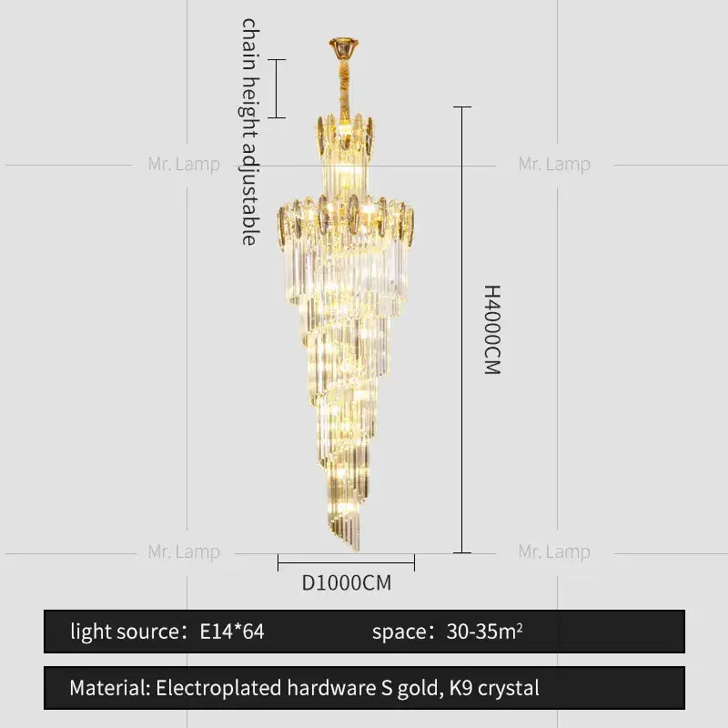 Modern gold decorbites crystal chandelier with cascading k9 crystal tiers for staircase and living room lighting