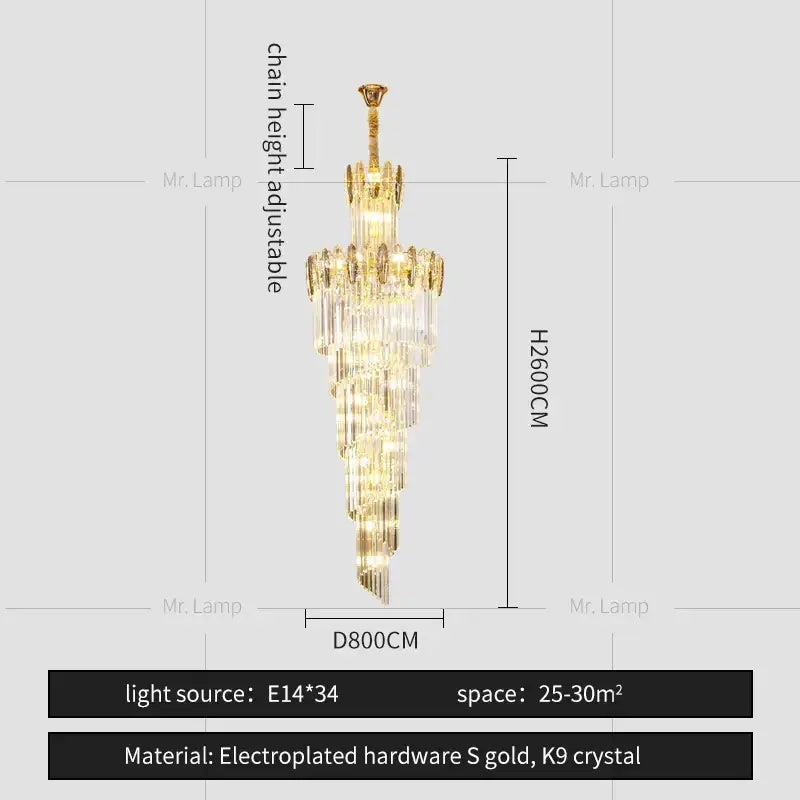 Modern gold decorbites crystal chandelier with cascading k9 crystal tiers for staircase and living room lighting