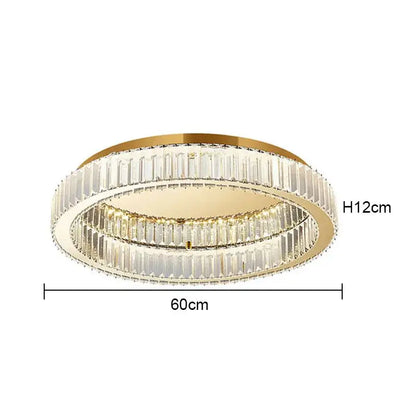 Modern gold decorbites crystal circle ceiling chandelier with two concentric rings of clear faceted crystal bars