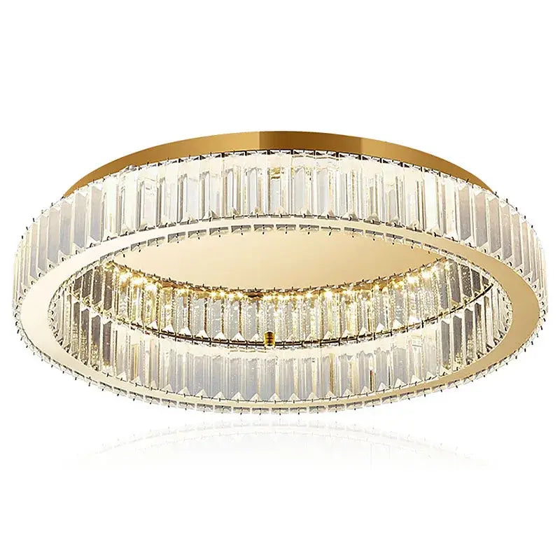Modern gold decorbites crystal circle ceiling chandelier with gold-toned double rings and clear faceted crystal accents