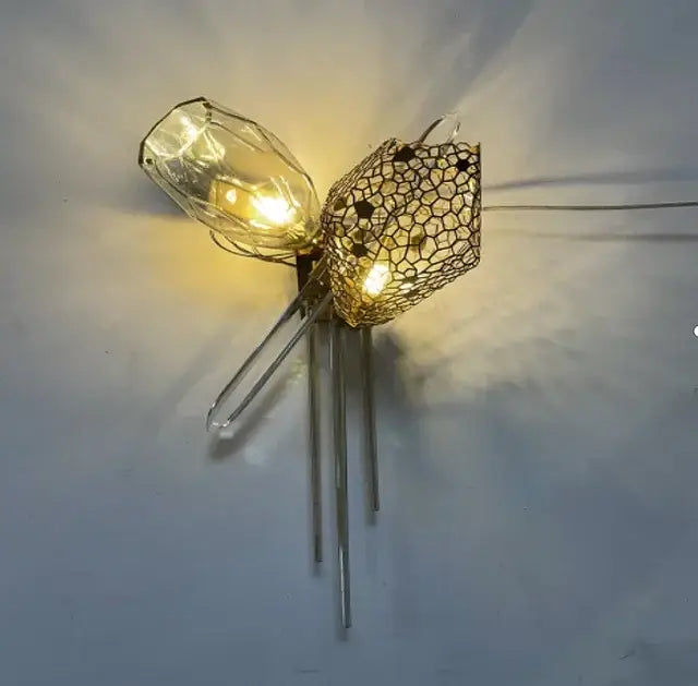 Modern gold decorbites crystal duplex chandelier with two glass shades and metallic rods for living room lighting