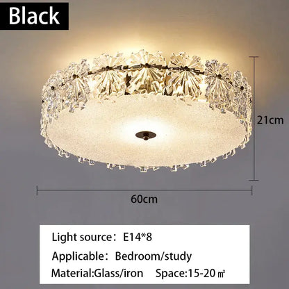 Black glass and iron ceiling light with decorbites crystal glass maple leaf accents for modern living room decor