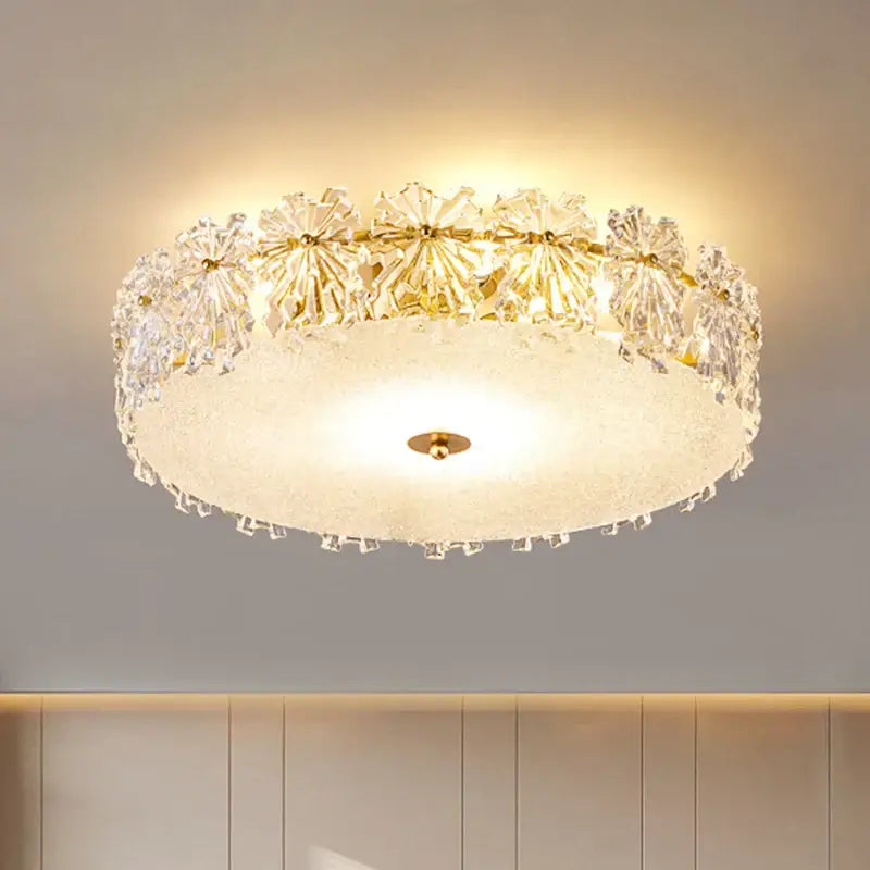 Modern gold decorbites crystal glass living room chandelier with crystal glass maple leaf accents and frosted diffuser