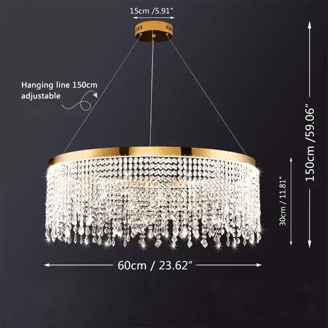 Modern gold decorbites crystal led ceiling chandelier with cascading clear crystal beads for dining room lighting