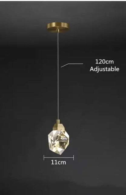 Modern gold decorbites crystal led ceiling light with adjustable pendant and 11cm faceted crystal globe on 120cm cord