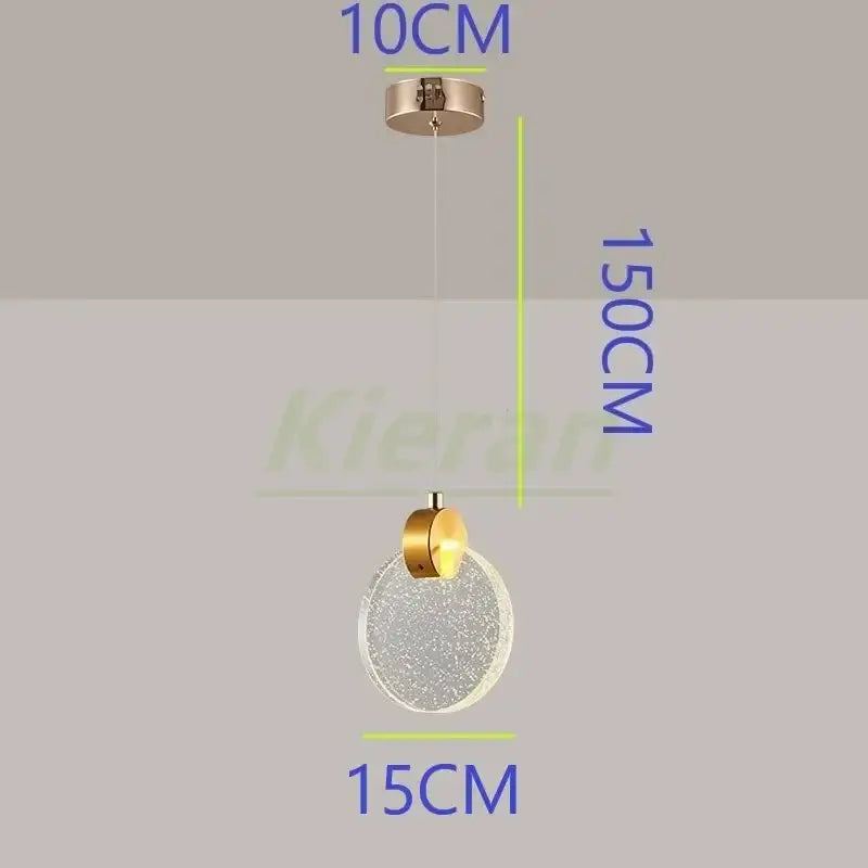 A modern gold-toned decorbites crystal led chandelier bedroom pendant light with a circular textured glass shade