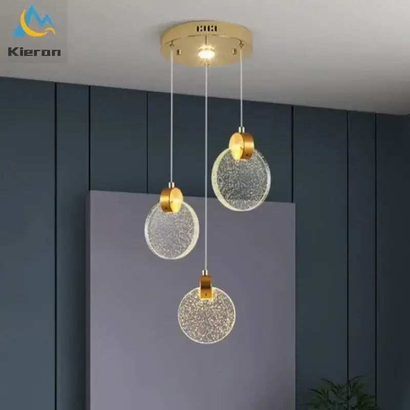 Modern gold decorbites crystal led chandelier bedroom pendant light with gold-toned circular textured glass shades