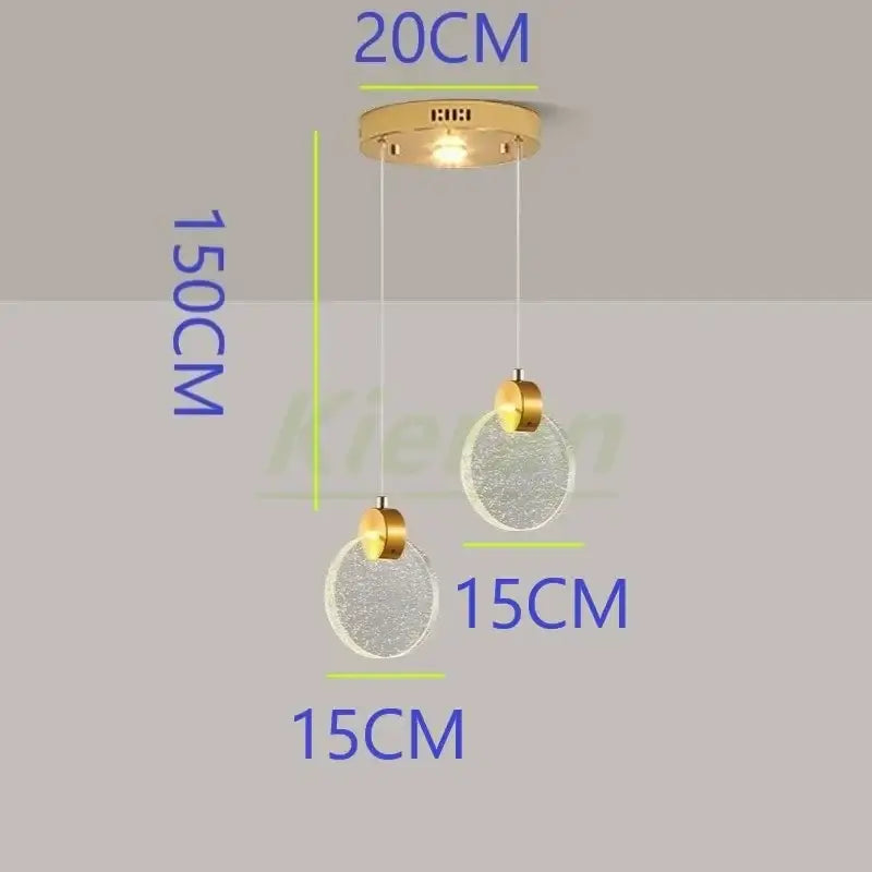 Modern gold decorbites crystal led chandelier with two clear textured glass spheres for bedroom pendant lighting