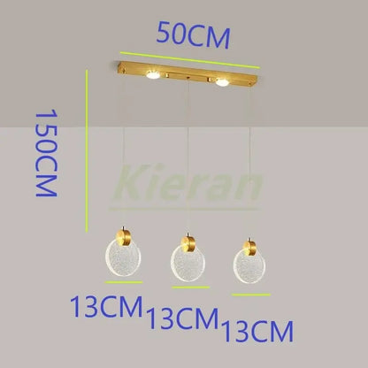 Modern gold decorbites crystal led chandelier with three clear textured glass orbs for bedroom pendant lighting