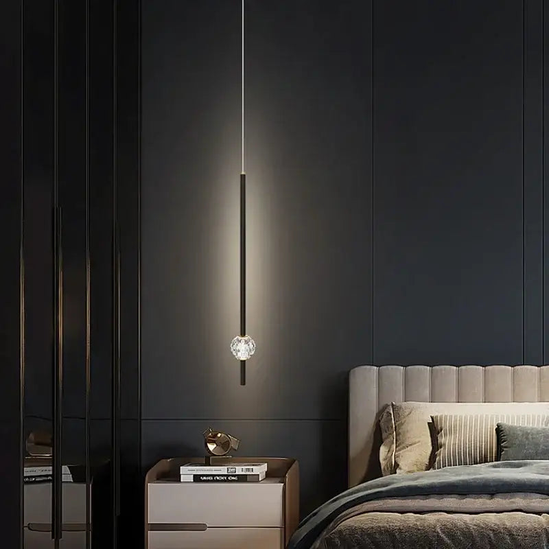 Modern gold decorbites crystal led black pendant light with sleek design and crystal globe base for bedroom lighting