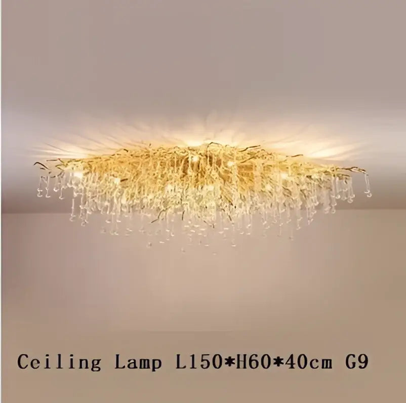 Modern gold decorbites crystal led chandelier with cascading glass droplets for elegant dining room lighting
