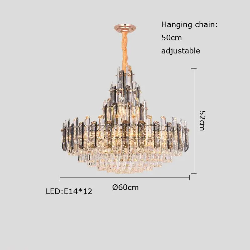 Elegant modern gold decorbites crystal led chandelier with multi-tiered crystals and rose gold adjustable chain mount