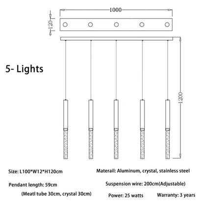 Modern gold decorbites crystal led chandelier with five slender crystal led pendant lights for living room lighting