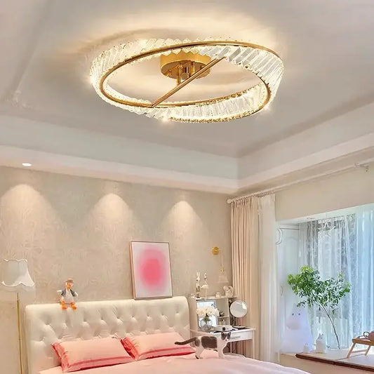 Modern gold decorbites crystal led chandelier with circular design and crystal accents for elegant living room lighting