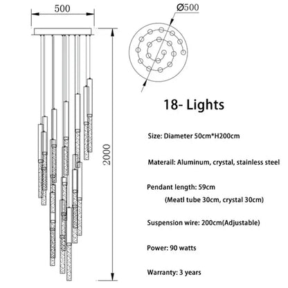 Modern gold decorbites crystal led chandelier with 18 aluminum and crystal lights for staircase and living room design
