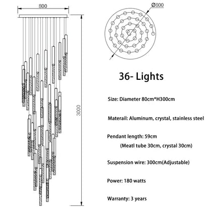 Modern gold decorbites crystal led chandelier with 36 lights circular aluminum frame and stainless steel components