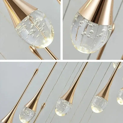 Modern gold decorbites crystal led teardrop pendant lights with clear glass globes and floating bubbles for staircase lighting