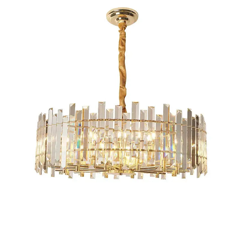 Modern gold decorbites crystal round chandelier with clear faceted crystal bars for elegant living room lighting