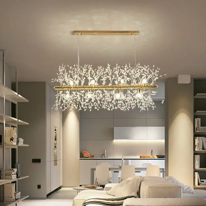 Modern gold decorbites dandelion led chandelier with delicate branching crystal arms for living room lighting