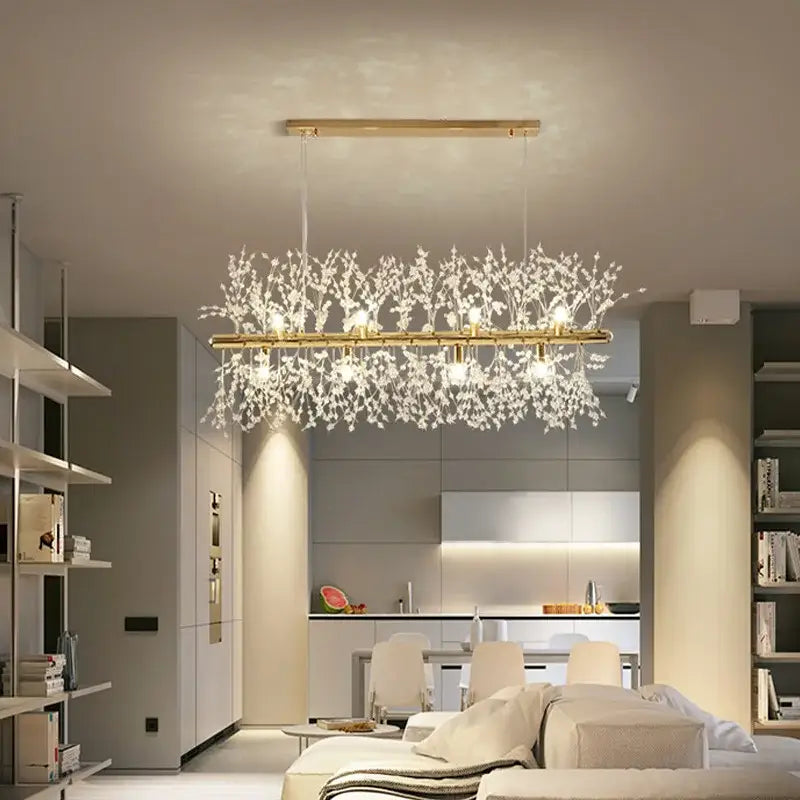 Modern gold decorbites dandelion led chandelier with delicate branching crystal arms for living room lighting