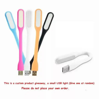 A set of colorful slim usb-powered reading lights in blue pink white orange and black for decorbites gingko leaf branch lighting