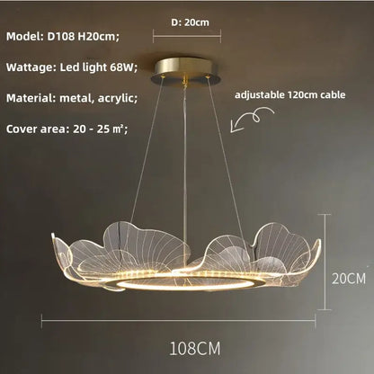 Modern gold decorbites ginkgo acrylic led pendant light with adjustable cable for dining room lighting